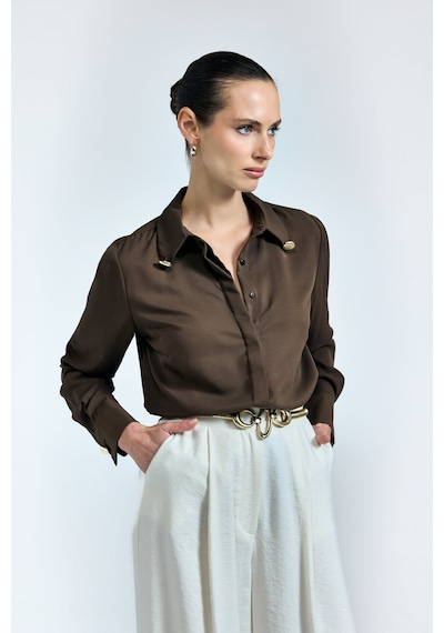 Sateen Lucy Gömlek - Kahve-137110