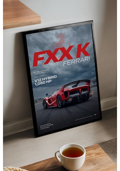 Ferrari Fxx-k Siyah Ahşap Çerçeveli Poster, Dekoratif Araba Duvar Tablosu