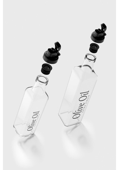 Renga Oslo Siyah Kapaklı Olive Oil Yazılı 250 Ml Ve 500 Ml 2'li Cam Yağlık Seti 152001 Siyah