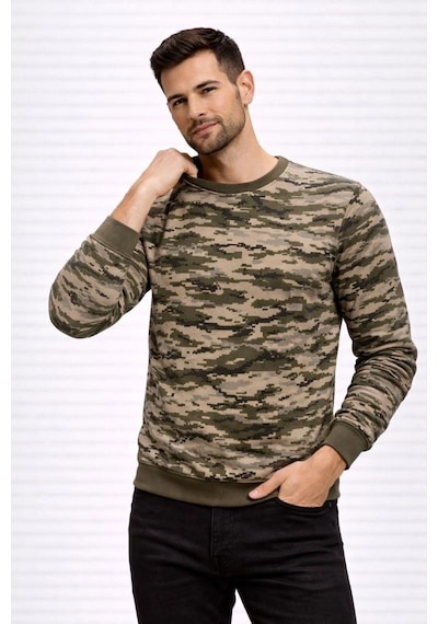 Novalisse Erkek Kamuflaj Desenli 2 İplik 4 Mevsim Uzun Kollu Bisiklet Yaka Sweatshirt - Kamuflaj Çoklu Renk