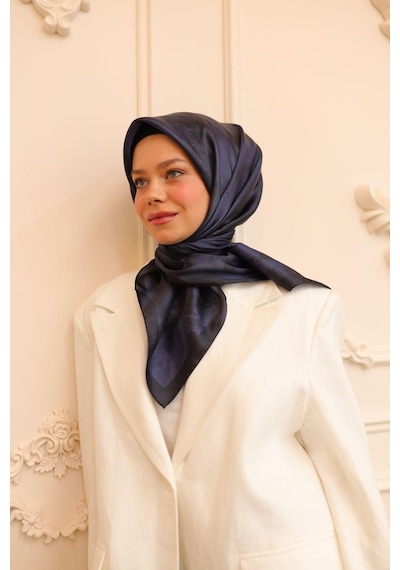 Silk Home Desenli Shiny Eşarp - 8647 - Koyu Lacivert Koyu Lacivert