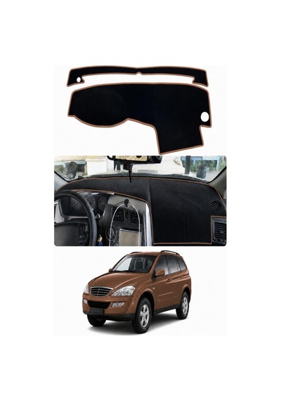 Ssangyong - Kyron 2005-2015 Uyumlu Torpido Koruma Kılıfı - Kahverengi Şeritli