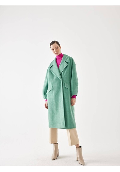 Kol Detaylı Yeşil Çizgili Oversize Kaşe Kaban 001
