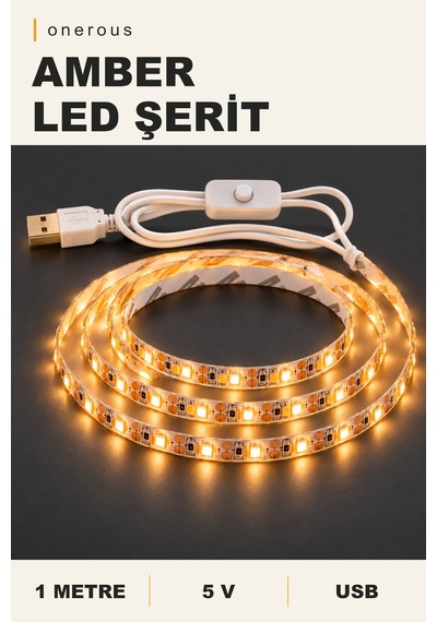 Onerous 1 M 5v Amber Led Şerit, Anahtarlı, Usb