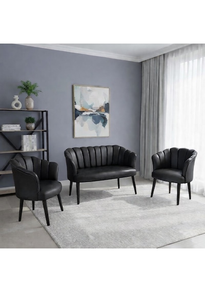Papatya 2+1+1 Deri Kumaş Ofis & Büro İş Yeri Bekleme Koltuğu Takımı Ahşap Ayak - Siyah Papatya 2+1+1 Deri Kumaş Ofis & Büro İş Yeri Bekleme Koltuğu Takımı Ahşap Ayak - Siyah