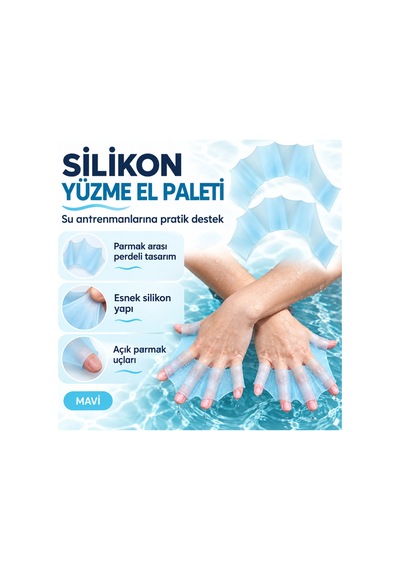Silikon Yüzme El Paleti Parmak Arası Perdeli Su Egzersizi Eldiveni Mavi-l Mavi-l