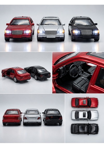 W124 Klasik Sedan Görünümlü Diecast Model Araba Işıklı Açılır Kapılı 1 Adet