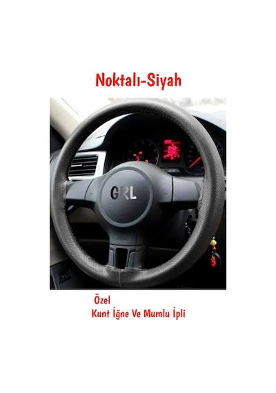 Opel Corsa D-e Kasa Uyumlu Dikmeli Direksiyon Kılıfı Noktalı Dikişli Siyah 38cm 10cm