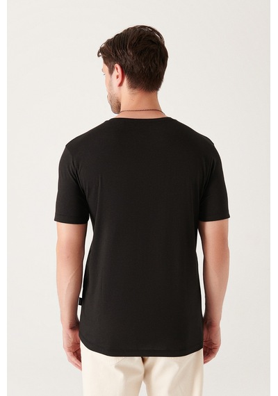Avva Erkek Siyah Ultrasoft Bisiklet Yaka Düz Standart Fit Normal Kesim Modal T-Shirt B001171 Siyah