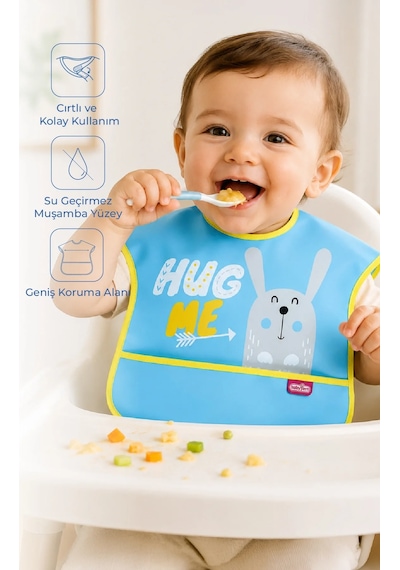 Babyjem Poli Muşamba Büyük Mama Önlüğü Mavi