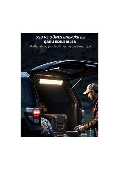 Zmr Light Tube Güneş Enerjili Şarjlı Şişirilebilir Katlanabilir Led Kamp Lambası Beyaz