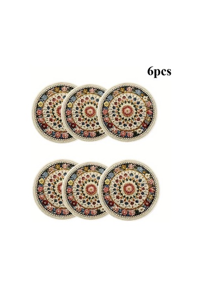 Valerine Life 6 Lı Yuvarlak Amerikan Servis Altlığı 35x35cm Restoran Ev İçin Yıkanabilir Kaymaz Çiçe Renkli