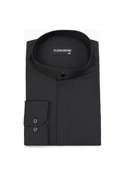 Plus Scorpion Erkek Hakim Yaka Slim Fit Gömlek Şık, Modern, Uzun Kollu, Düz Model Siyah