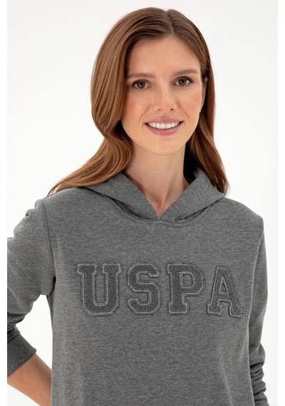 U.S. Polo Assn. Kadın Antrasit Melanj Basic Kapüşonlu Sweatshirt 50296931-VR081 U.S. Polo Assn. Kadın Antrasit Melanj Basic Kapüşonlu Sweatshirt 50296931-VR081