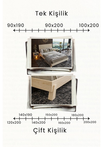 Hüma Yatay Başlıklı Masif Ahşap Karyola Ceviz 90x200