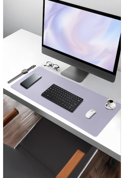 Lila Deri Mouse Pad Dikişli Kenar Çift Yönlü Kullanım Masa Matı Sümen 70x30 L Baskısız