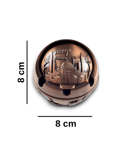 İstanbul Temalı Kapaklı Kokusuz Metal Küllük 8x8 Cm Ayasofya Rölyefli Bakır/gold/gümüş