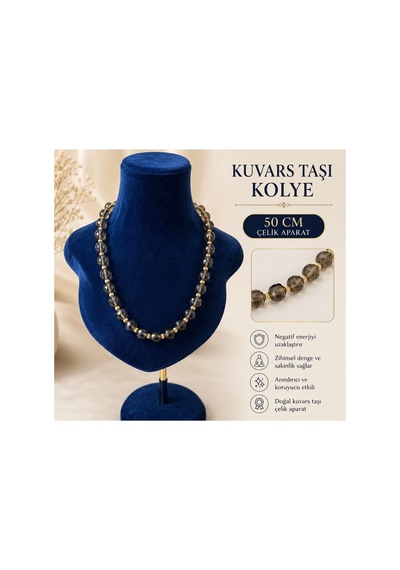 Doğal Kuvars Taşı Tasarım Kolye 50 Cm Çelik Aparat El Yapımı Kadın Doğaltaş Kolye Siyah Siyah