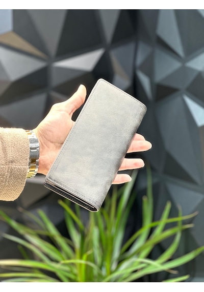 Velse Telefon Bölmeli Unisex Hakiki Deri Telefon Hazneli Uzun Cüzdan Mıknatıslı Ve El Bantlı Cüzdan.macona Antrasit