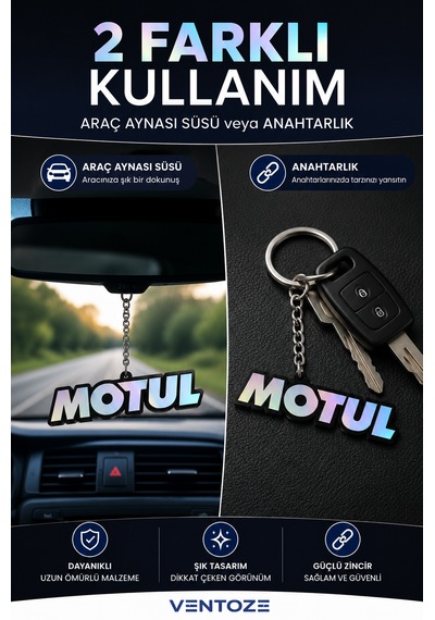 Motul Araç Ayna Süsü Holografik Dekoratif Oto Aksesuar Anahtarlık 10 Cm Çok Renkli