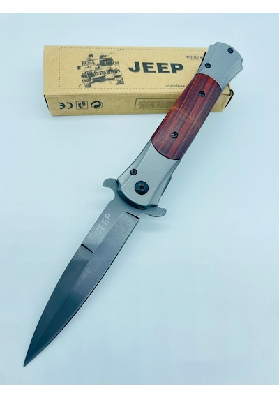 Jeep Marka Ahşapkasa Yarıotomatik Kamp Çakı //23cm-0ııııııı0 Kahverengi - Siyah