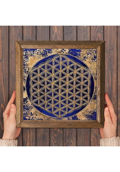 Pinecone Yaşam Çiçeği Taş Duvar Tablosu - Ahşap Çerçeveli Taş Tablo - 25x25 Cm - Dekoratif Duvar Sanatı - Modern Ev Ve Ofis Duvar Dekoru W1-173