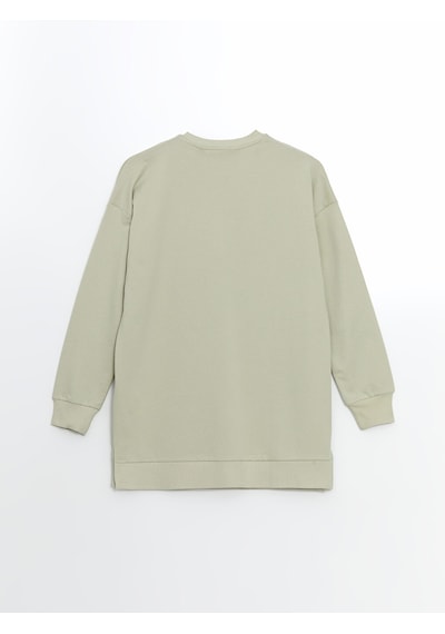 Lcw Modest Gri Bisiklet Yaka Nakışlı Oversize Kadın Sweatshirt Tunik