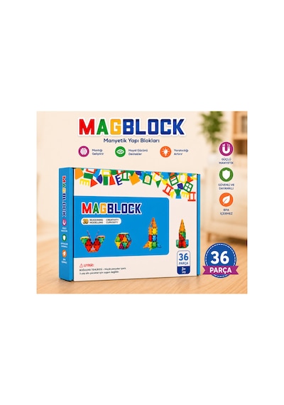 36 Parça Manyetik Yapı Blokları - Tamamı Mıknatıslı - Destekleyici Set - Tüm Modellerle Uyumlu.