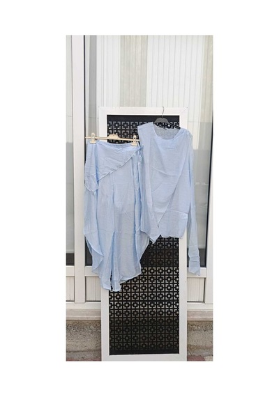 Çınar Boutique Asimetrik Tül Etek Pantalon Mavi Mavi