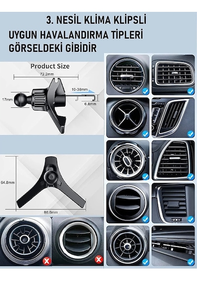 Klipsli Araç Telefon Tutacağı Klima Peteği Araba Telefon Tutacağı