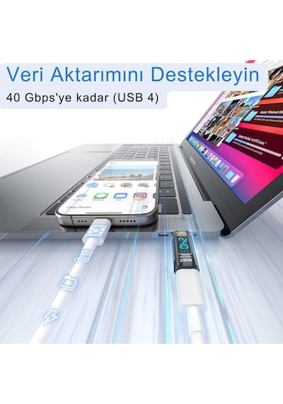Polham 8k Hdmi, 40gpbs Ve 240w Süper Hızlı Dişi Type C To Erkek Type C Şarj, Data Ve Hdmi Çevirici Adaptör Genel