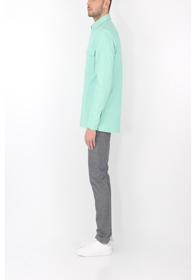 Unisex Mint Yeşili Gizli Düğme Kapamalı Cepli Overshirt  Gömlek Mint