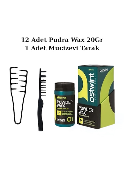 Ostwint Profesyonel Saç Şekillendirici Pudra Wax 20gr X12 Adet Yeşil & Mucizevi Tarak