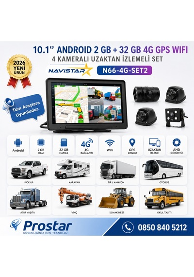 4g Uzaktan İzlemeli 10 İnç Android, 4 Kameralı, Wifi, Gps, Bluetooth 2 Gb + 32 Gb Ve 512 Gb Sd Kart Destekli Set