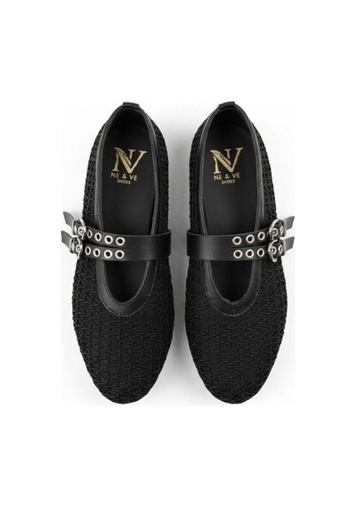 Ne&ve Shoes Siyah Transparan File İki Tokalı Kapsül Detaylı Kadın Yuvarlak Burun Babet