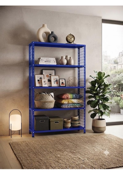 5 Katlı Renkli Tel Kafesli Dekoratif Çelik Raf - Çiçeklik Rafı, Ofis Rafı 0,70 Mm Sarı-31x93 Cm-250 Cm