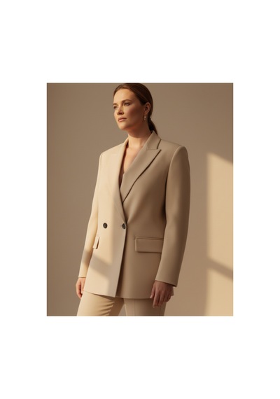 Hanezza Çift Düğmeli Blazer Ceket Plus Size Krem - 789093682 Krem