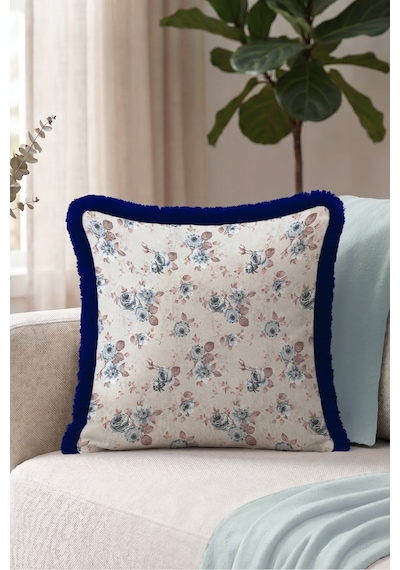 Vintage Çiçek Saçaklı Yastık Kılıfı - Nostaljik Floral Krem Mavi Lacivert Püsküllü Kırlent Kılıfı Puslu Vadi Mira Vintage Çiçek Saçaklı Yastık Kılıfı - Nostaljik Floral Krem Mavi Lacivert Püsküllü Kırlent Kılıfı Puslu Vadi Mira