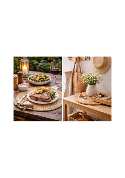 Ayrex Doğal Hasır Suple 4'lü Set Yuvarlak Amerikan Servis, El Yapımı Hasır Placemats, Kaymaz Dayanıklı Masa Altl Diğer