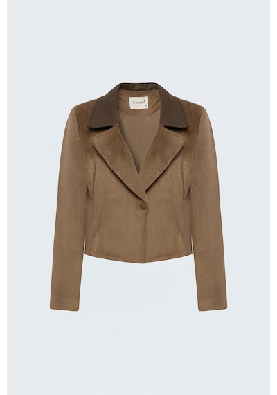 Sateen Bedene Oturan Kadife Ceket - Camel-138082