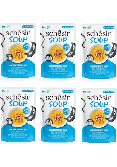 Schesir Soup Ton Balıklı Ve Kalamarlı Yetişkin Kedi Çorbası Pouch 40 Gr. X 6 Adet