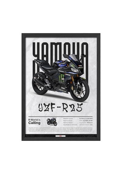 Yamaha Yzf-r25 Monster Siyah Ahşap Çerçeveli Poster, Dekoratif Motosiklet Duvar Tablosu
