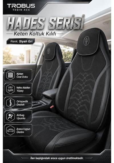 Honda Civic Fe Kasa 2021 Ve Sonrası Uyumlu Hades Serisi Keten Koltuk Kılıfı Siyah Beyaz