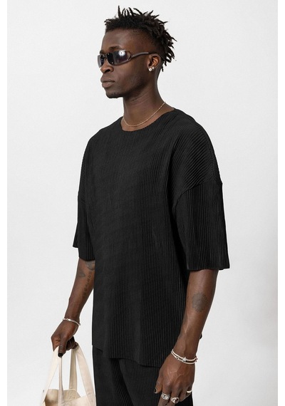 Basic Oversize Bisiklet Yaka Ottoman Takım Siyah