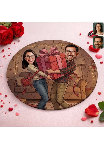 Bk Gift Kişiye Özel Sevgili Karikatürlü Yuvarlak Puzzle 20x20cm -17, Sevgililer Günü Hediyesi, Sevgiliye Hediye Kobitmeyencom36170 Bk Gift