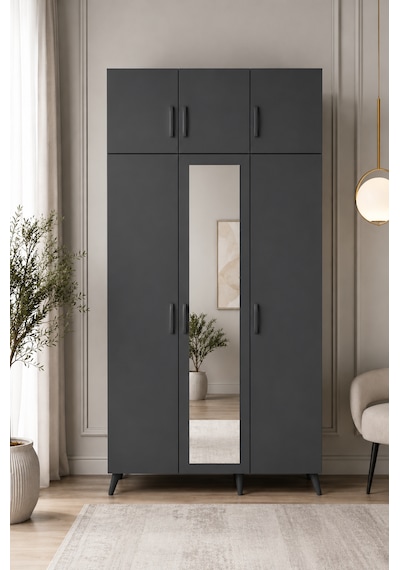 Alara Tamamı Mdf Aynalı Portmanto Vestiyer Ayakkabılık Füme 105 Cm - M5 Antrasit