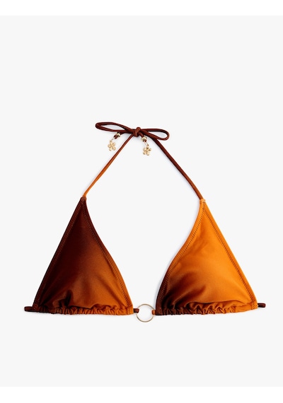 Koton Degrade Renk Geçişli Charm Ve Halka Detaylı Üçgen Bikini Üstü Kahverengi Desenli 6sak10078mm