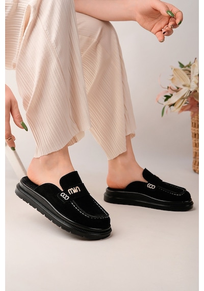 Bahrina Kadın Loafer Tokalı Terlik Siyah