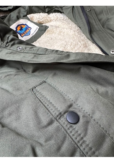 Alaska The Last Frontier Slim Fit Çıkarılabilir Kapüşonlu Gabardin Uzun Parka Kaban Haki