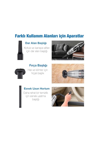 Enraco R-6053 Kablosuz Güçlü El Araç Ev Süpürgesi 120w Yüksek Güç İle Temizlik